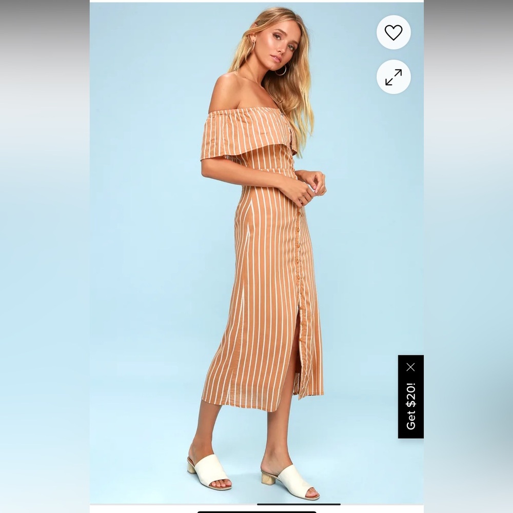 Lulus Society Amuse Striped Off-Shoulder Midi Dress size Medium